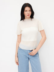 Stand Collar Textured Short Sleeve Blouse With Bandeau Top