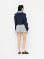 Cotton-blend Collar Two Tone Plaid Long Sleeve Sweatshirt