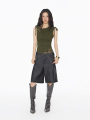 Boat Neck Floral Patched Tank Top
