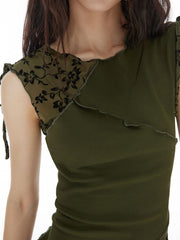 Boat Neck Floral Patched Tank Top