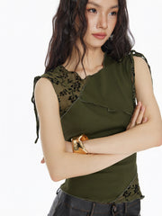 Boat Neck Floral Patched Tank Top