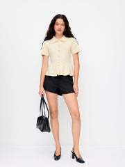 Knit Peter Pan Collar Short Sleeve Cardigan