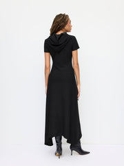 Hooded Short Sleeve Asymmetrical Hem Maxi Dress