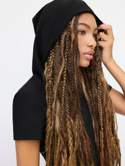 Hooded Short Sleeve Asymmetrical Hem Maxi Dress