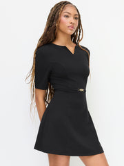 V-neck Chain Detail Short Sleeve Mini Dress