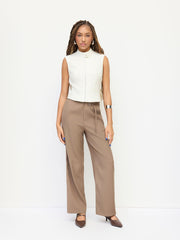 Cotton-blend High Neckline Zip Through Tank Top