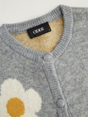 Knit Round Neckline Floral Cardigan