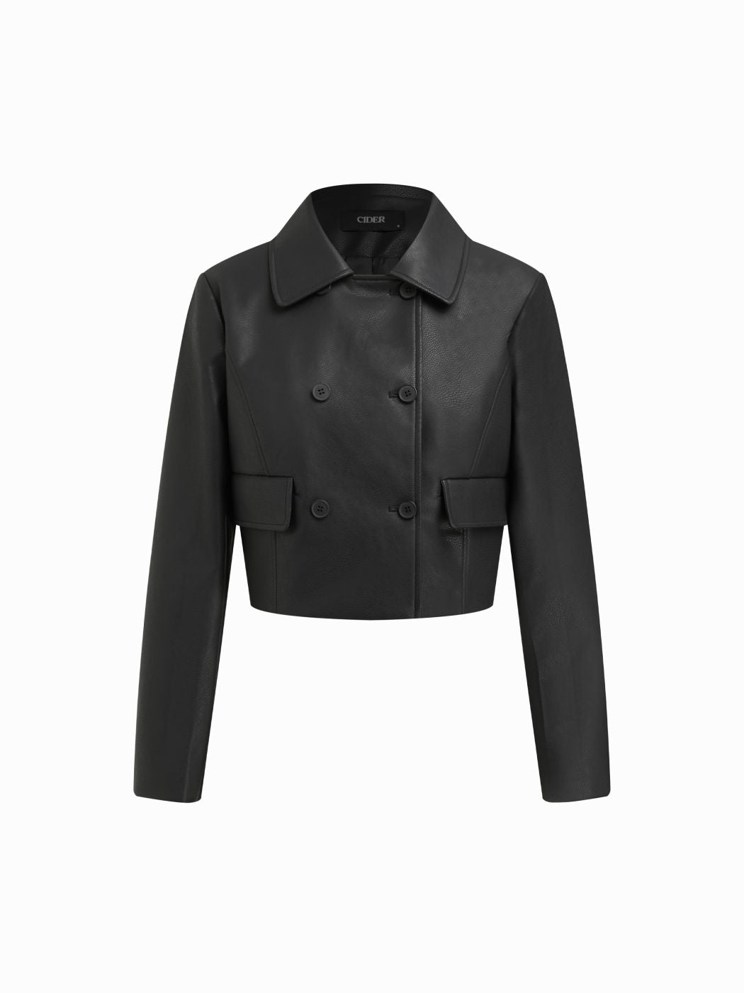 Collar Double Breasted Faux Leather Shacket