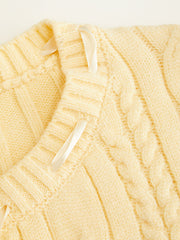 Cable Knit Round Neck Bowknot Cardigan