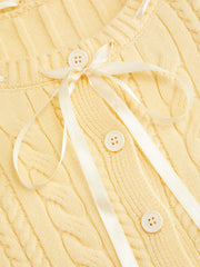 Cable Knit Round Neck Bowknot Cardigan