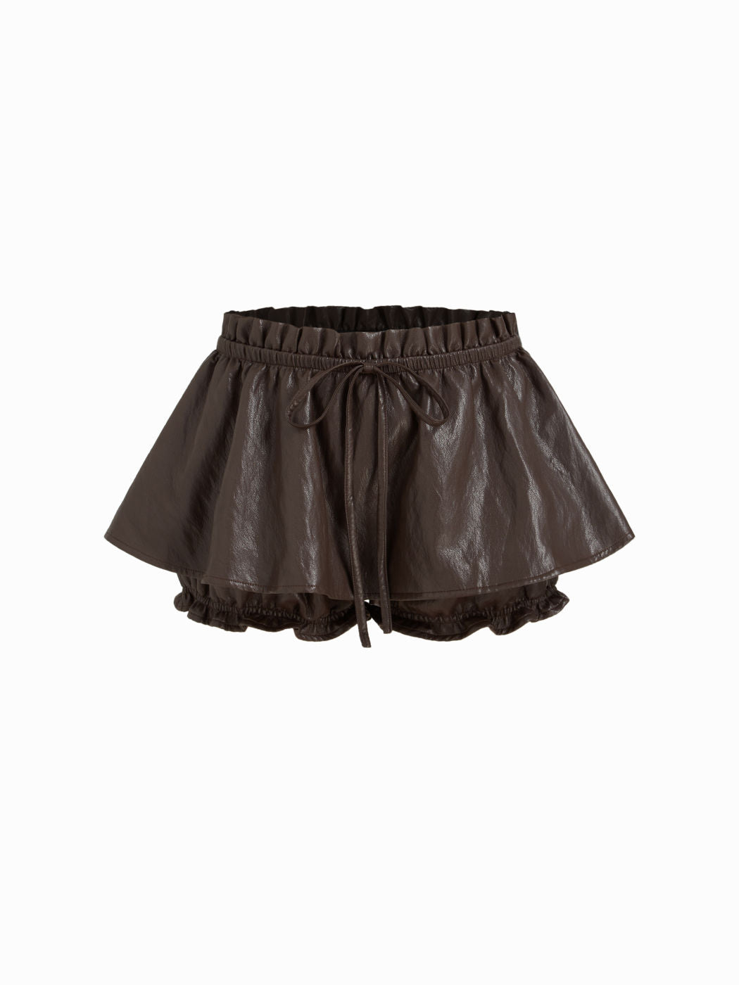 Faux Leather Low Rise Bowknot Lettuce Trim Mini Skort