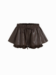 Faux Leather Low Rise Bowknot Lettuce Trim Mini Skort