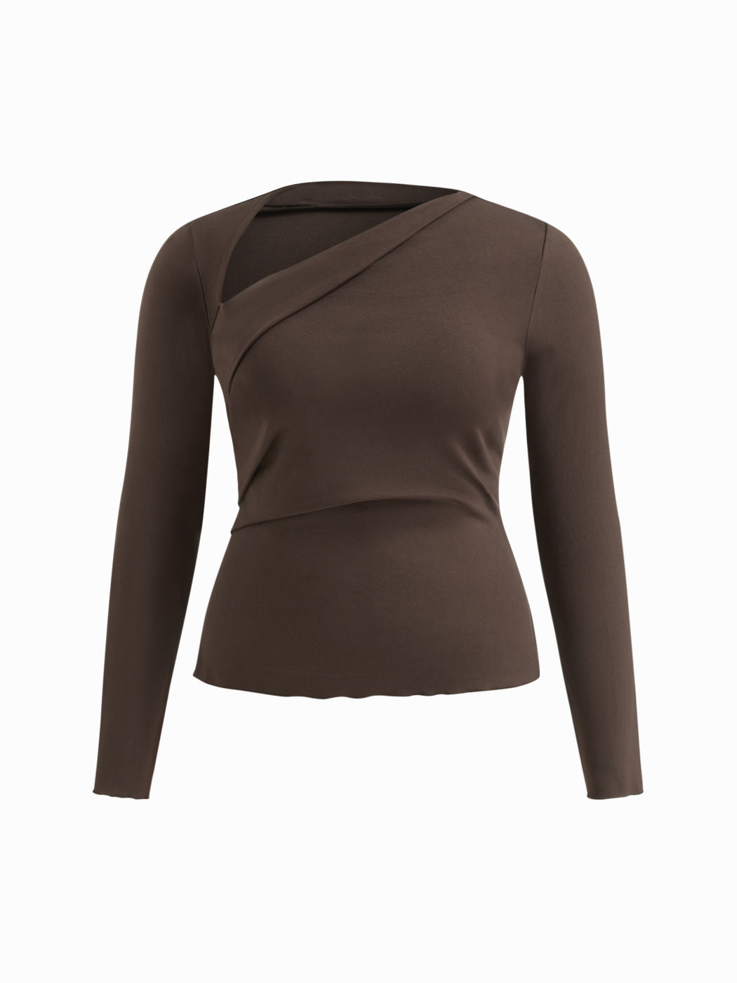 Asymmetrical Neck Long Sleeve Ruched Top Curve & Plus