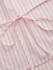 Cotton-blend Stripe Collar Long Sleeve Tie Back Asymmetrical Shirt