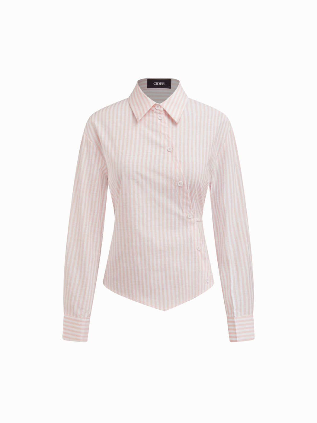Cotton-blend Stripe Collar Long Sleeve Tie Back Asymmetrical Shirt