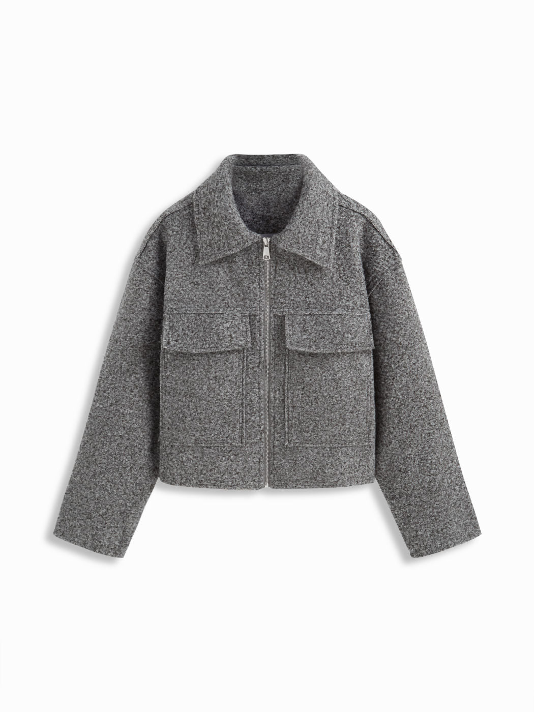 Wool-look Collar Zip Through Oversized Jacket