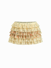Low Rise Ditsy Floral Lettuce Trim Mini Skort