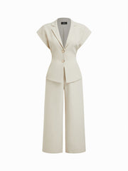 Collar Metal Detail Short Sleeve Wide Leg Jumpsuit