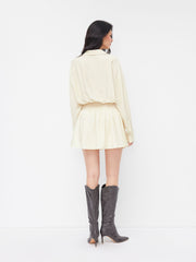 Collar Shirred Ruched Long Sleeve Mini Shirt Dress