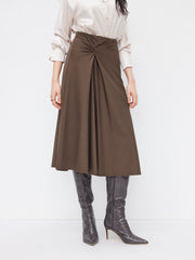 Cotton-blend Mid Rise Twist Ruffle Midi Skirt
