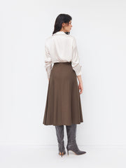 Cotton-blend Mid Rise Twist Ruffle Midi Skirt