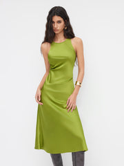 Satin Round Neckline Cut Out Maxi Dress