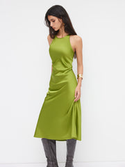 Satin Round Neckline Cut Out Maxi Dress