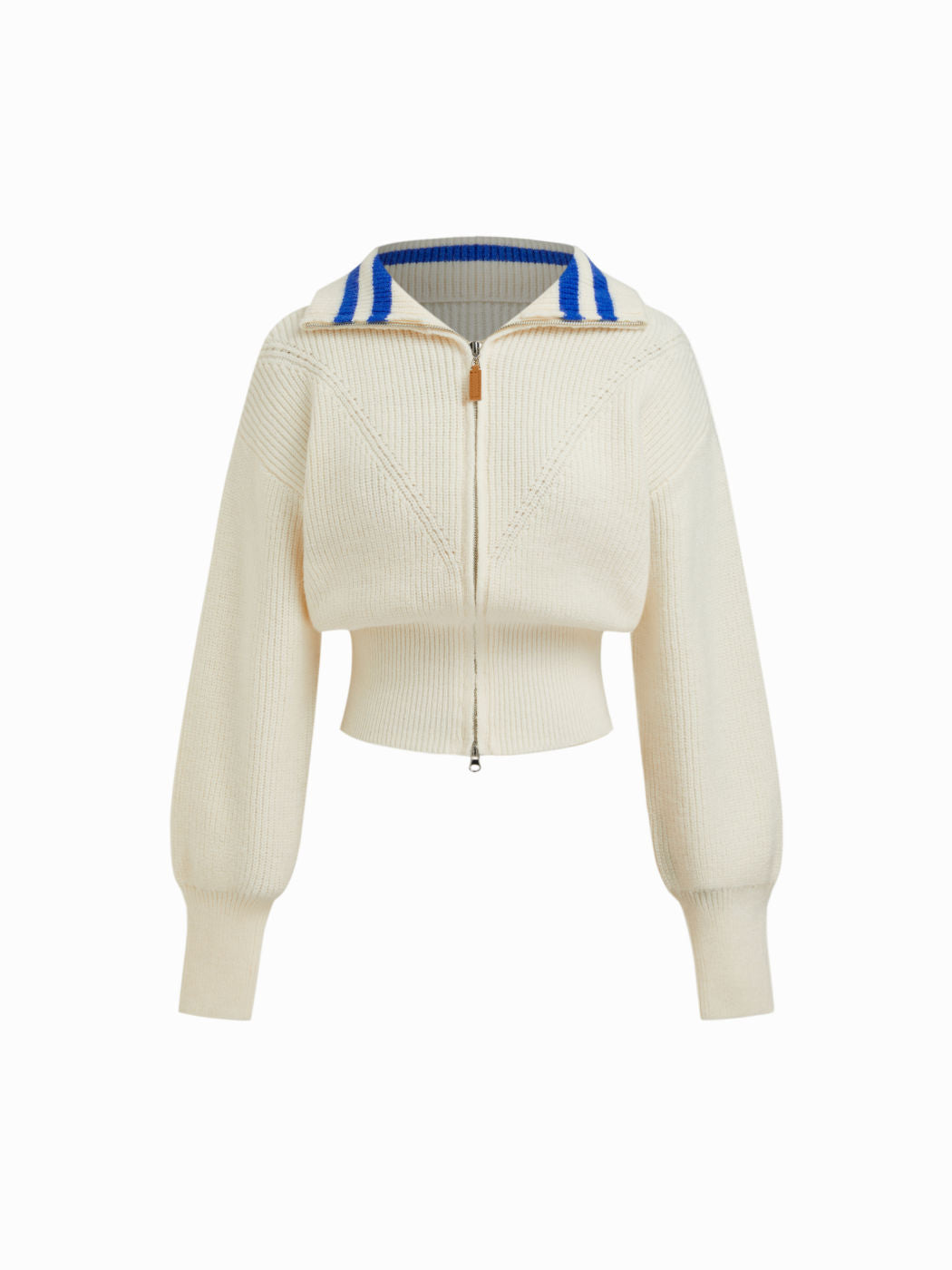 Knit Collar Striped Zip Through Cardigan