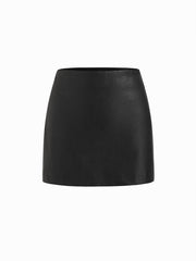 Faux Leather Mid Rise A-line Mini Skirt
