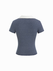 Cotton-blend Polo Neck Stripe Tee