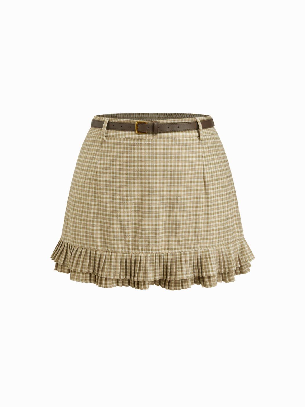 Plaid Low Rise Pleated Layered Micro Mini Skirt With Belt Curve & Plus