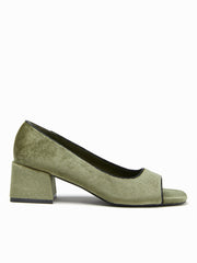 OPEN-TOE VELVET CHUNKY HEELS