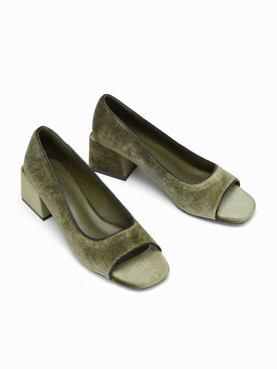 OPEN-TOE VELVET CHUNKY HEELS
