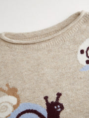 Knit Wool-blend Round Neckline Snail Bell Sleeve Oversized Top