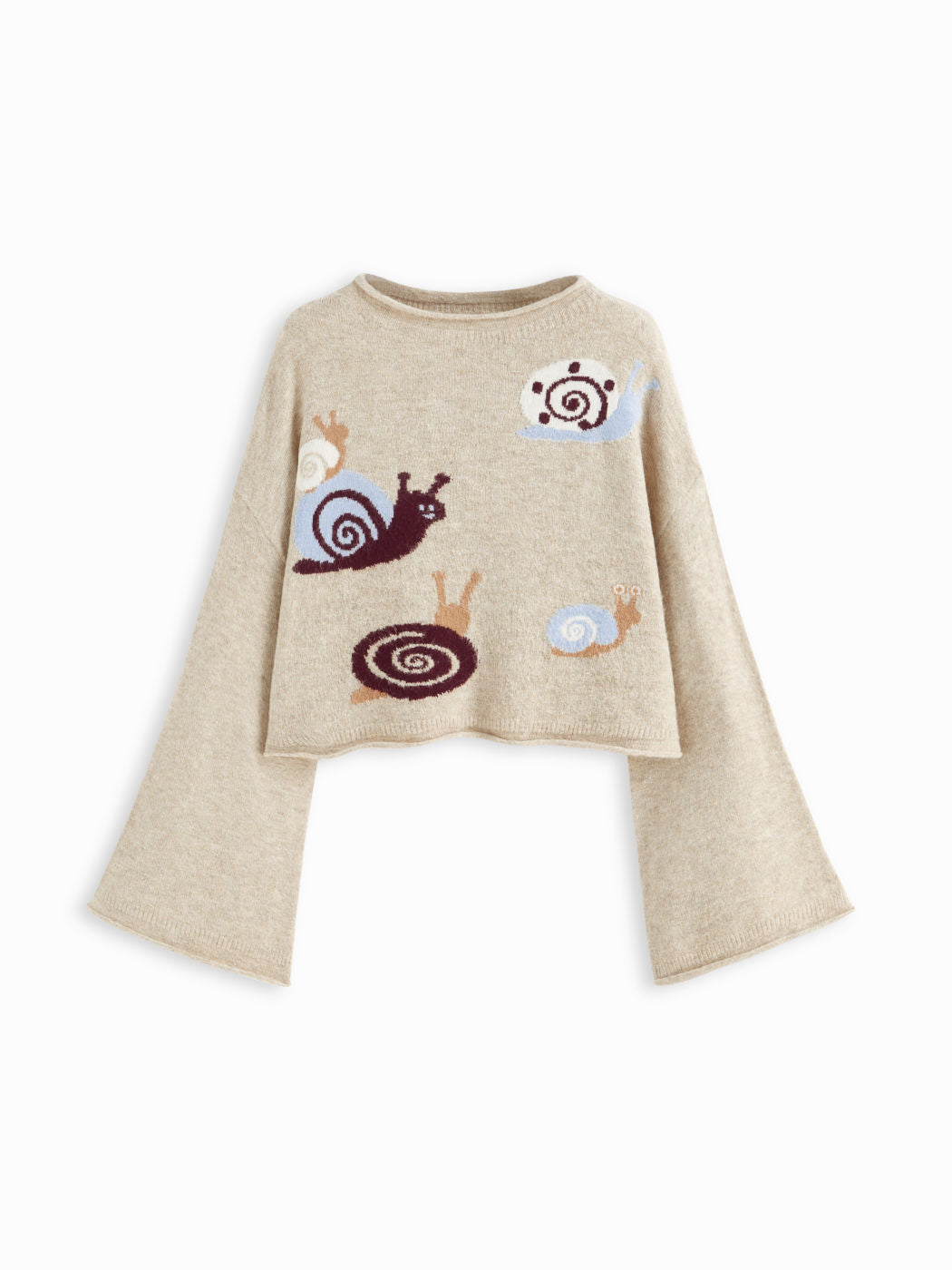 Knit Wool-blend Round Neckline Snail Bell Sleeve Oversized Top
