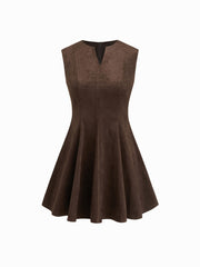 Suede V-neck Ruffle Mini Dress