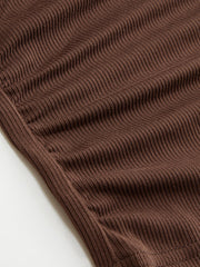 V-neck Metal Detail Long Sleeve Ruched Lettuce Trim Top