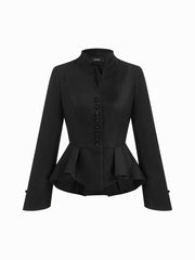 V-neck Button Split Peplum Long Sleeve Jacket