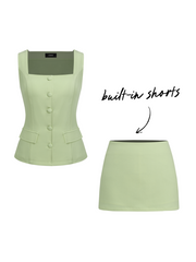 Square Neck Waistcoat & Mid Rise Mini Skirt