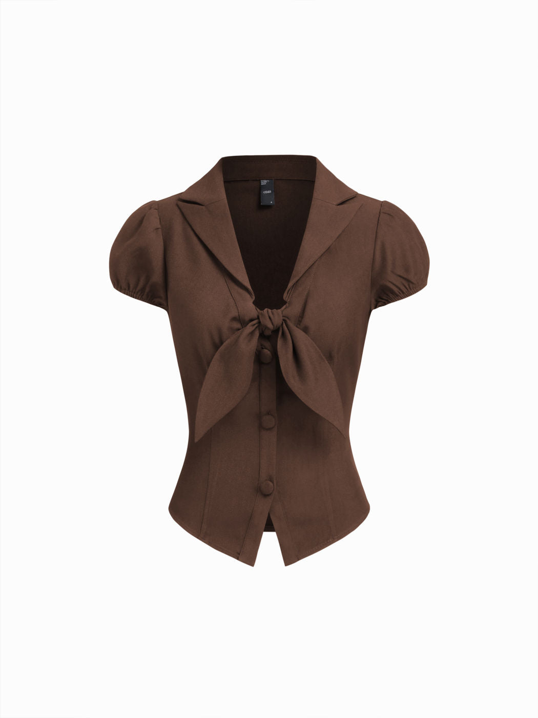 Collar Knotted Split Puff Sleeve Crop Top