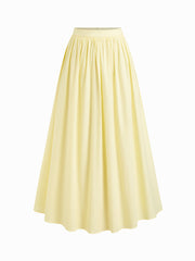 100% Cotton Mid Rise Solid Ruffle Maxi Skirt