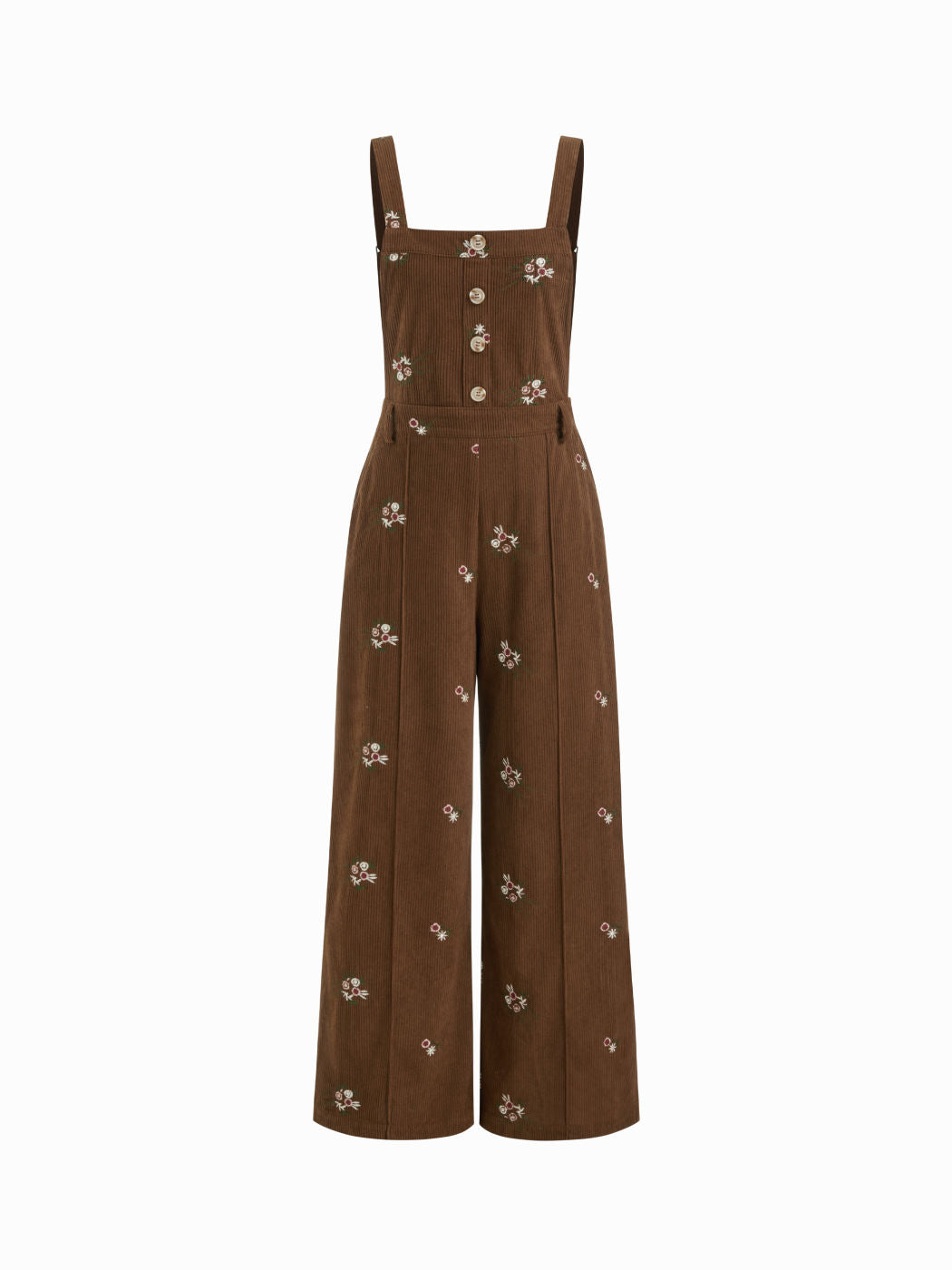 Corduroy Floral Backless Pocket Wide Leg Jumpsuit