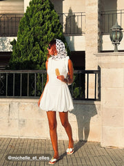 Boat Neck Bowknot Bubble Hem Mini Dress