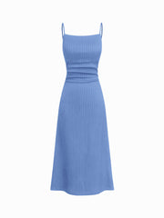 Square Neck Ruched Midi Slip Dress