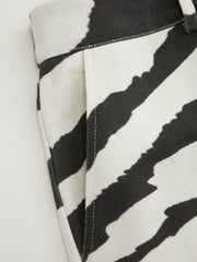100% Cotton Mid Rise Zebra Striped Print Wide Leg Trousers Curve & Plus