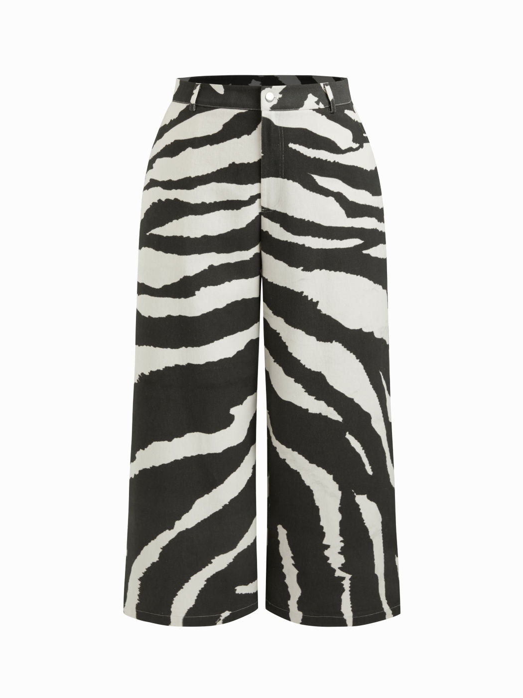 100% Cotton Mid Rise Zebra Striped Print Wide Leg Trousers Curve & Plus