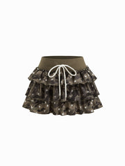Jersey Mid Rise Camo Drawstring Rara Mini Skirt