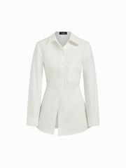 100% Cotton Collar Asymmetrical Button Longline Shirt
