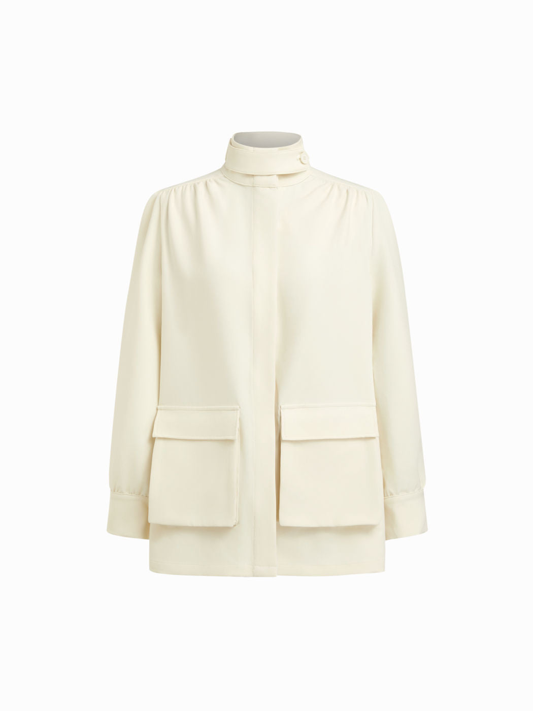 Stand Collar Solid Button Ruched Oversized Jacket