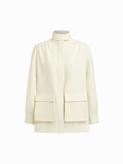 Stand Collar Solid Button Ruched Oversized Jacket